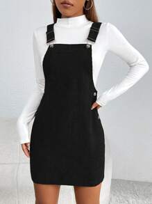 SHEIN PETITE Solid Overall Dress Without Tee - Black - View 1