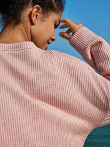 In My Nature Solid Drop Shoulder Outdoor Sweatshirt - Baby Pink - View 4