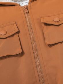 SHEIN Baby Boy Flap Pocket Teddy Lined Hooded Jacket - Brown - View 4