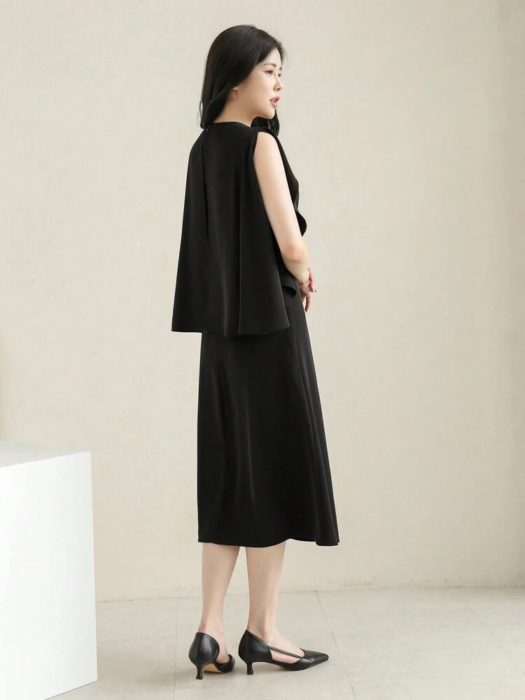 Solid Color A-Line Dress With Ruffle Hem Dress