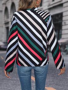 SHEIN LUNE 條紋印花捲邊袖襯衫 - 彩色 - 查看 2