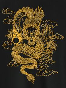 Men Chinese Dragon Graphic Zip Up Bomber Jacket - Black - View 3