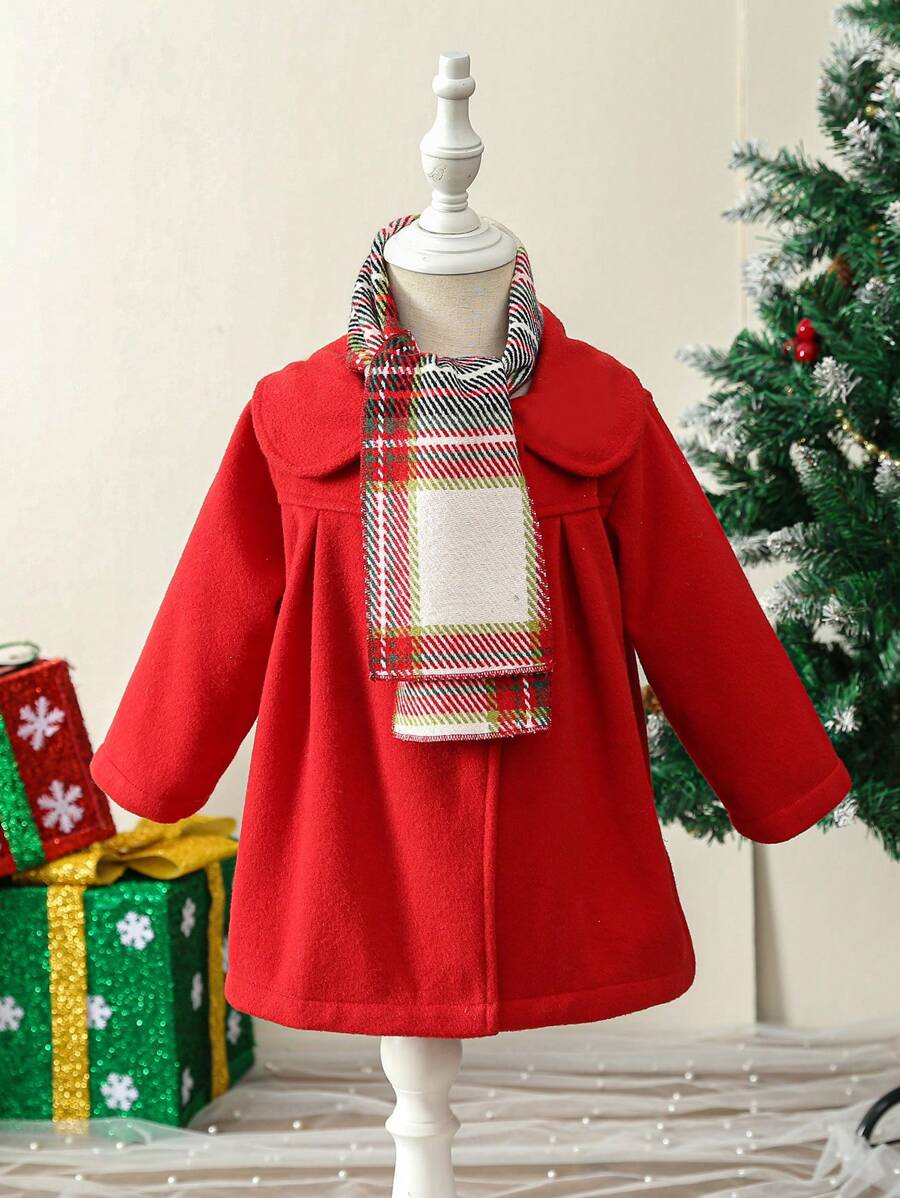 Bébé Fille À Col Claudine Manteau & Écharpe Pour Noël - Rouge - Voir 1