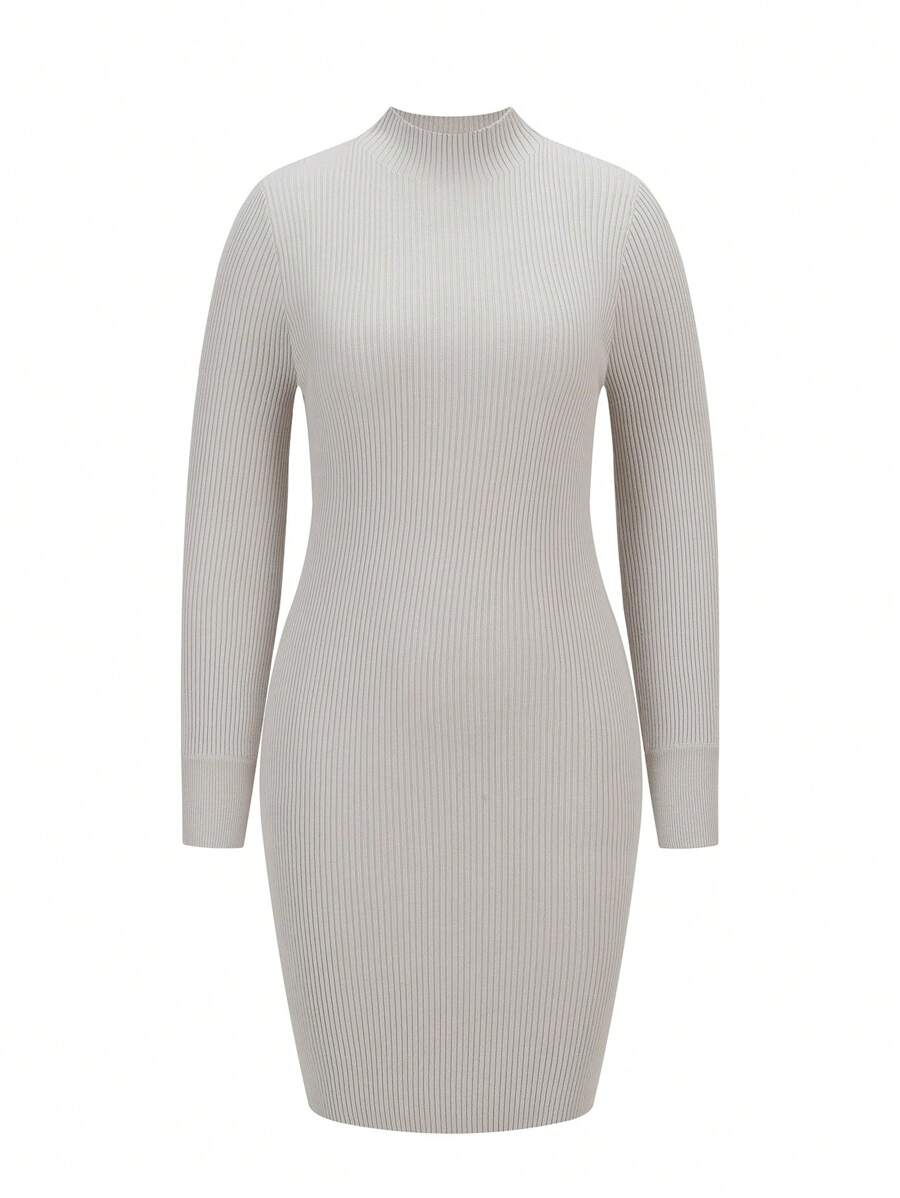SHEIN Clasi Plus Mock Neck Sweater Dress - Grey - View 1