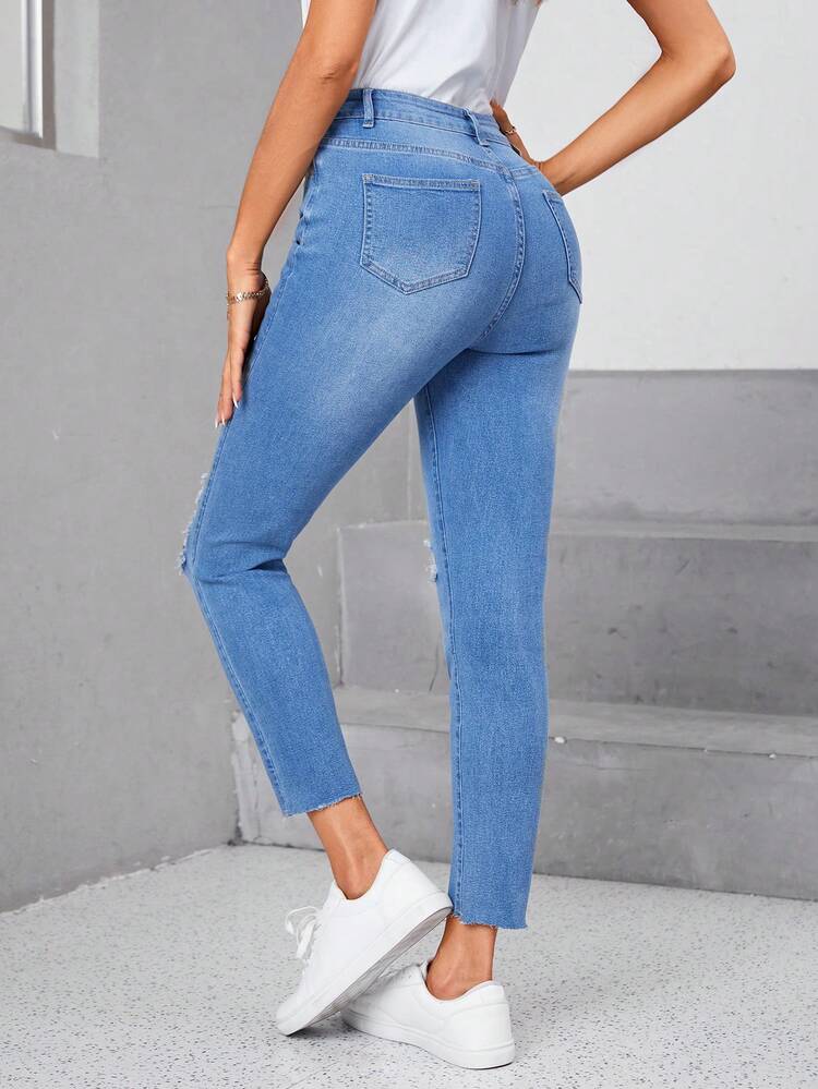 Raw Hem Ripped Skinny Jeans