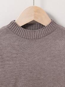 SHEIN Chàng trai trẻ Chất rắn Vòng cổ Áo len - Cà phê nâu - Xem 3