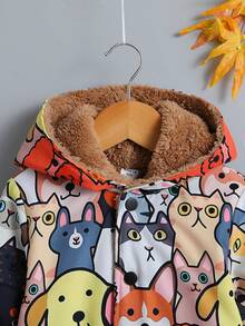 SHEIN 男小童卡通圖案毛絨內襯連帽外套 - 彩色 - 查看 5