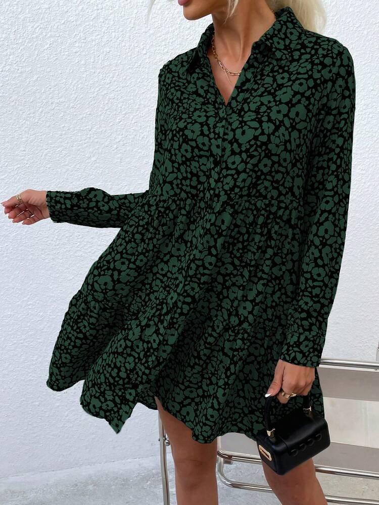 Allover Print Ruffle Hem Smock Dress