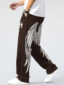 Manfinity 男士翅膀印花直筒牛仔褲 - 咖啡棕 - 查看 7