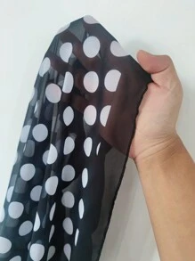 1入組波點圖案圍裹側繫帶網紗沙灘纏腰式半身裙 - 黑與白 - 查看 7