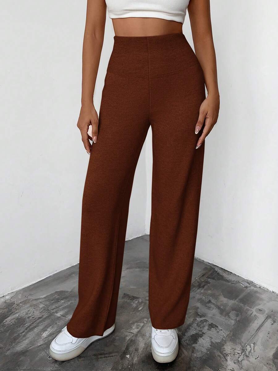 EURMUSE Einfarbig Gestrickte Hose Mit Geradem Schnitt Und Pullover