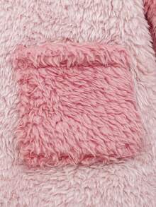 SHEIN 女嬰3D耳朵設計插肩袖連帽絨毛洋裝附包 - 粉色 - 查看 5
