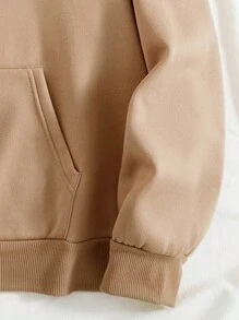 SHEIN Unity 骷髏和花卉印花抽繩加絨內裏連帽衫 - 卡其色 - 查看 3