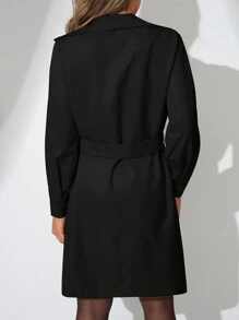 EURMUSE Double Breasted Belted Trench Coat - 黑色 - 查看 2
