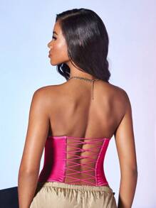 SHEIN BAE Top bandeau con tira cruzada de espalda abierta bustier - Rosa Fucsia - Ver 2