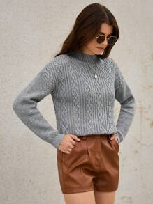 SHEIN Frenchy 女款純色下垂肩半高領毛衣 - 灰色 - 查看 4