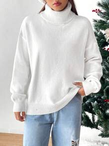 Muchica Áo cao cổ Thả vai Áo len - trắng - Xem 3