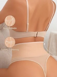 SHEIN Letter Graphic High Waisted Shapewear Panty - Apricot - View 2