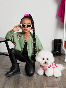 SHEIN Cô Gái Trẻ Thả vai Mô hình nấm Áo len Mở - màu xanh lá - Xem 4