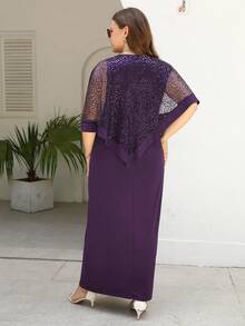 Nemidor Plus Contrast Sequin Split Thigh Dress - Purple - View 2