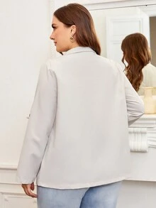 SHEIN Franclia Plus Flap Pocket Zip Up Jacket - Apricot - View 2