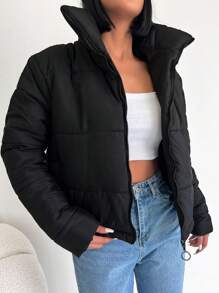 EURMUSE Zip Up Puffer Coat - Black - View 6