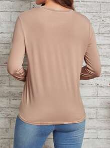 EMERY ROSE Chất rắn Đường may Chi tiết Áo thun - Bụi hồng - Xem 2