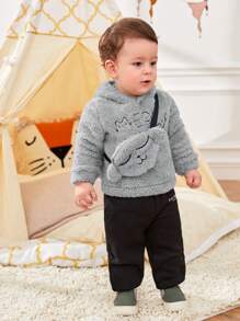 SHEIN Áo nỉ và túi cho bé trai thêu hình hoạt hình. - Xám - Xem 1