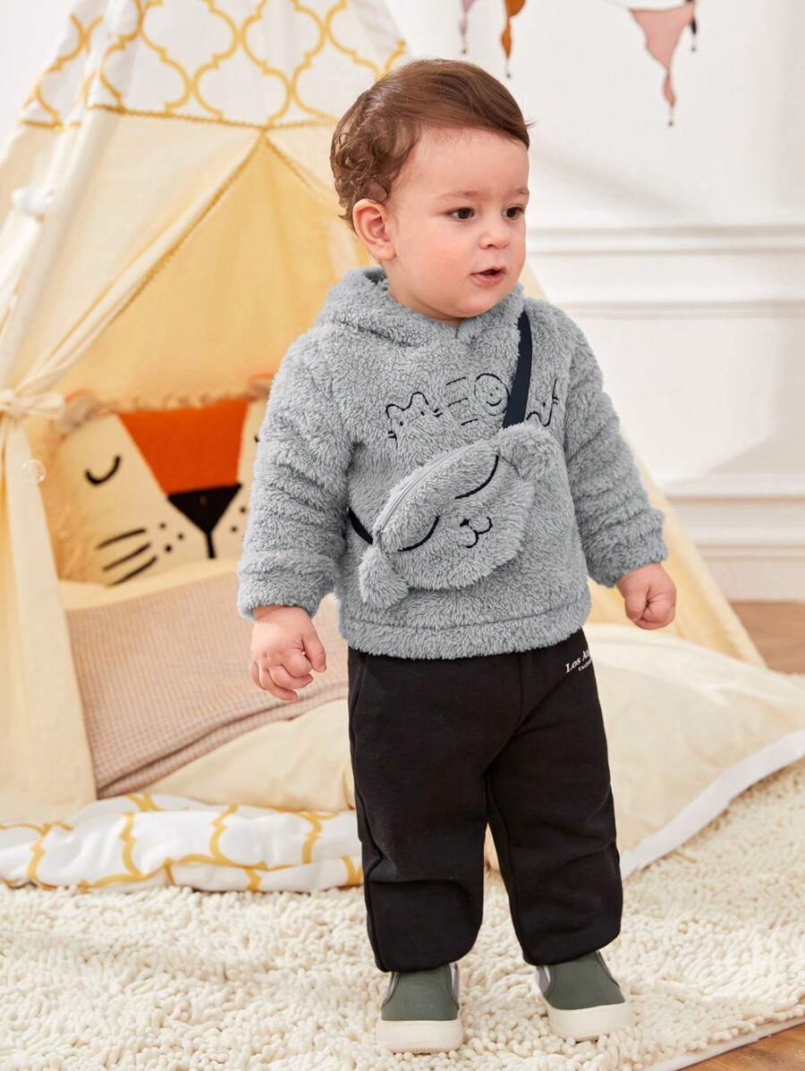 SHEIN Áo nỉ và túi cho bé trai thêu hình hoạt hình. - Xám - Xem 1