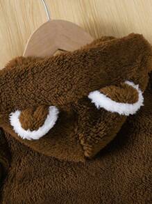 Đứa bé gái Viền tương phản áo có mũ Áo Teddy Jackets
   & Quần - Cà phê nâu - Xem 3