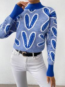 SHEIN Essnce 心形图案落肩针织套头衫秋冬毛衣 - 彩色 - 查看 7