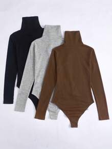 SHEIN Essnce 3入組套純色高領連體衣 - 彩色 - 查看 2