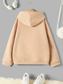 RueChic Teen Girl Letter Graphic Kangaroo Pocket Drop Shoulder Hoodie - Apricot - View 2