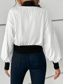 SHEIN Essnce Contrast Trim Drop Shoulder Bomber Jacket - Black and White - View 2