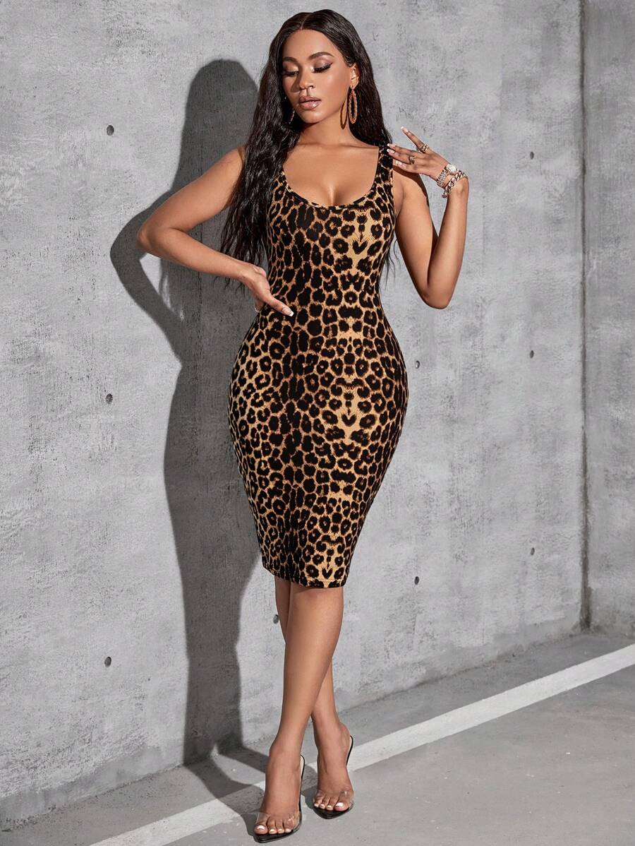SHEIN SXY Women's Sexy Leopard Print Thick Strap Bodycon Dress - Multicolor - View 1