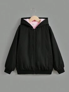 SHEIN 女大童毛絨內襯連帽夾克 - 西瓜粉 - 查看 3