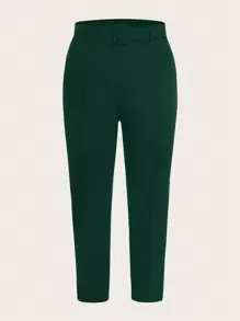 SHEIN Privé Hơn Chất rắn Thắt lưng Quần - Màu xanh lá cây đậm - Xem 1