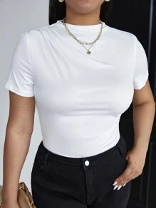 SHEIN Essnce 大碼素色肩部抽褶連體衣 - 白色 - 查看 6