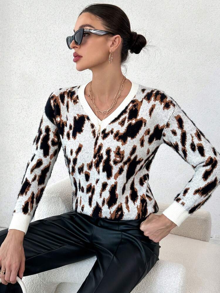 Allover Pattern Drop Shoulder Sweater