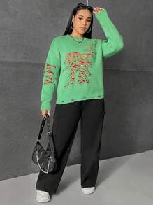 SHEIN EZwear Talla grande Jersey desgarro de hombros caídos