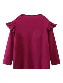 Cô gái Tween In bướm Viền Ruffle Áo thun - Màu tím - Xem 2