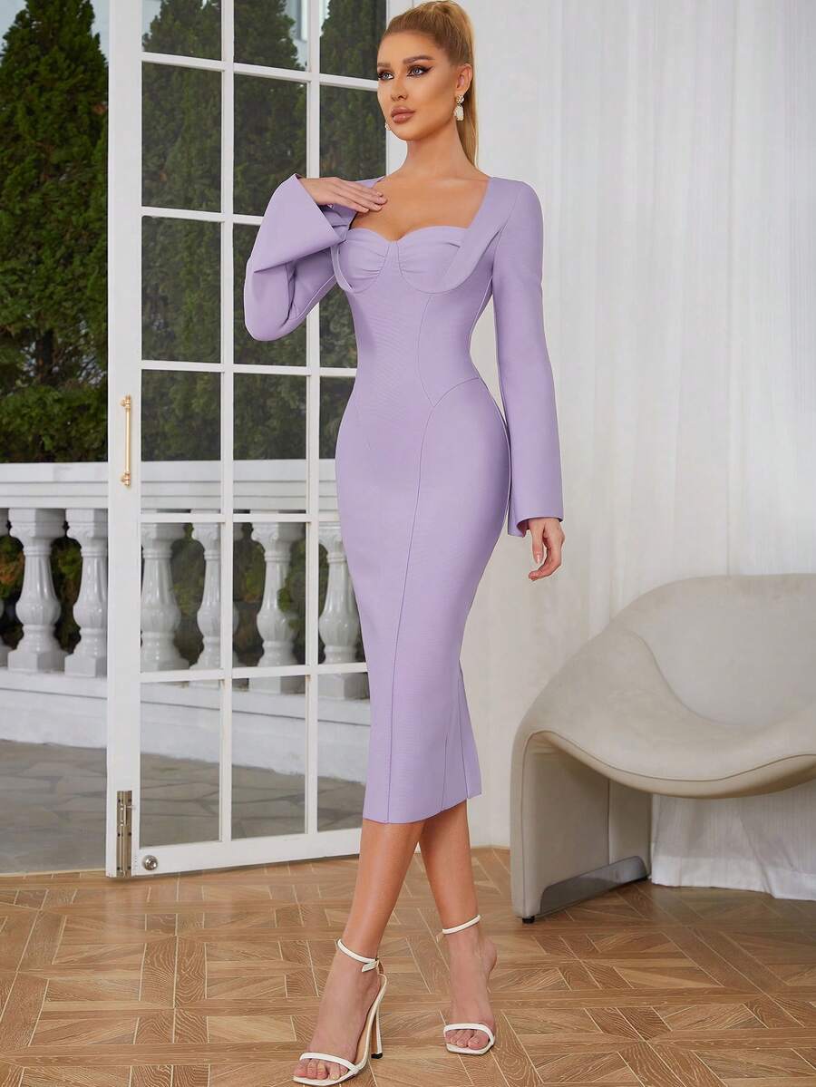 Cổ Trái tim Tách rời Quần bó Băng quấn váy - Màu tím - Xem 1