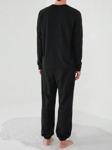 RueChic Men Letter & Christmas Print Tee & Sweatpants - Black - View 2