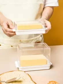 SHEIN Basic living 1入組切割黃油盤子,奶酪切片機收納盒黃油,塑膠黃油盤子帶蓋,黃油密封保存容器盒,飼養員容器適用於冰箱檯面黃油收納和準確切割, - 白色 - 查看 1