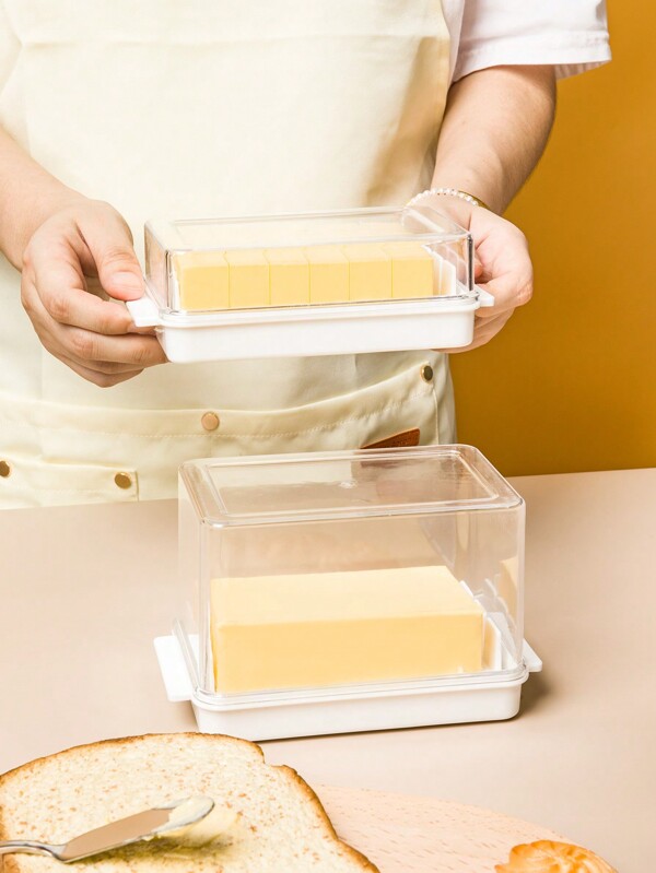 SHEIN Basic living 1 Pieza Plato De Mantequilla Con Corte Cuantitativo, Rebanador De Queso, Caja De Almacenamiento De Mantequilla, Plato De Mantequilla De Plástico Con Tapa Divisible, Caja De Contenedor De Conservación Hermética Para Mantequilla, Contenedor Para Almacenamiento De Mantequilla Congelada Y Corte Preciso En La Encimera