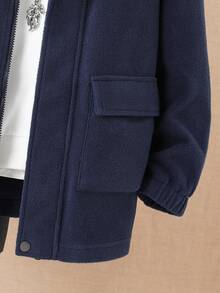 男童连帽保暖内衬外套（带翻盖口袋） - 藏蓝色 - 查看 4