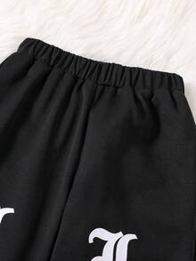 SHEIN Cô gái Tween Đồ họa Chữ cái Eo đàn hồi Quần thể thao - màu đen - Xem 4