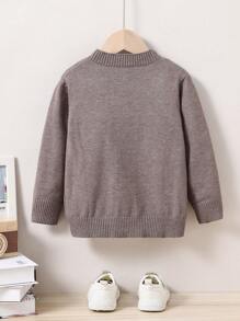 SHEIN Chàng trai trẻ Chất rắn Vòng cổ Áo len - Cà phê nâu - Xem 2