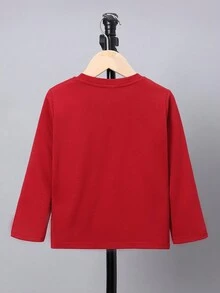 SHEIN Chàng trai trẻ Thư dập nổi Áo thun - Màu Đỏ Sâu - Xem 2