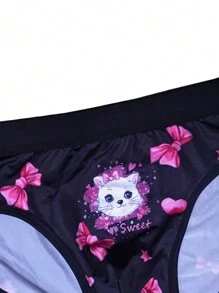 Calzoncillos Impresos Para Hombres Con Patrón De Gato Y Moño - Multicolor - Ver 3